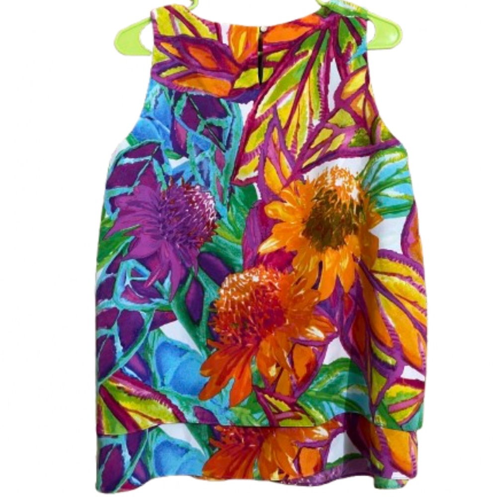 Lauren Ralph Lauren Women’s Vibrant Multi Floral Print Layered Summer Top Sz-M - Picture 4 of 4
